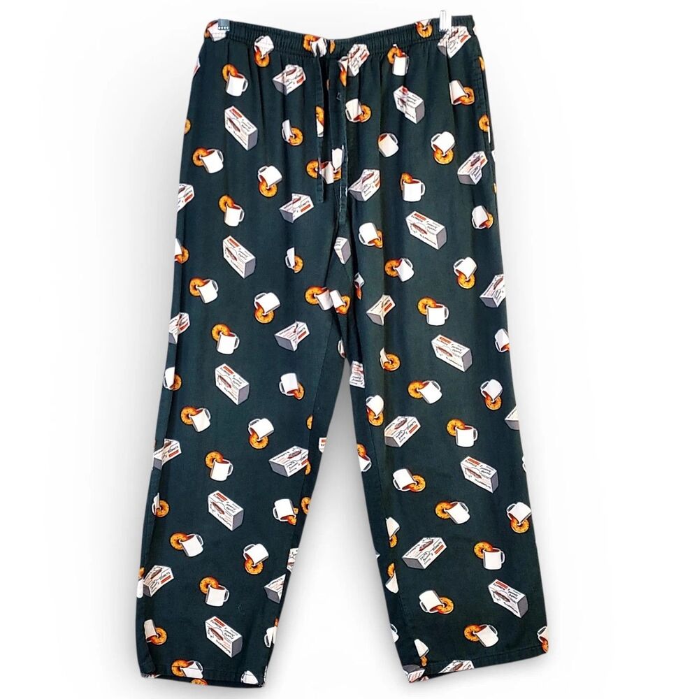 Stafford Men L Flannel PJ Bottoms Sleep Pant Novelty Donuts Coffee Elastic Waist